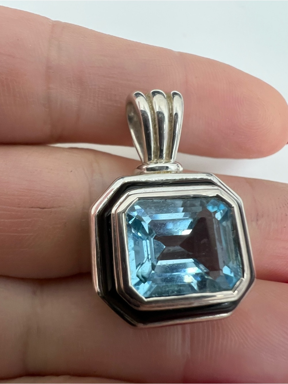 Sterling Silver Blue Topaz Pendant Necklace Charm
